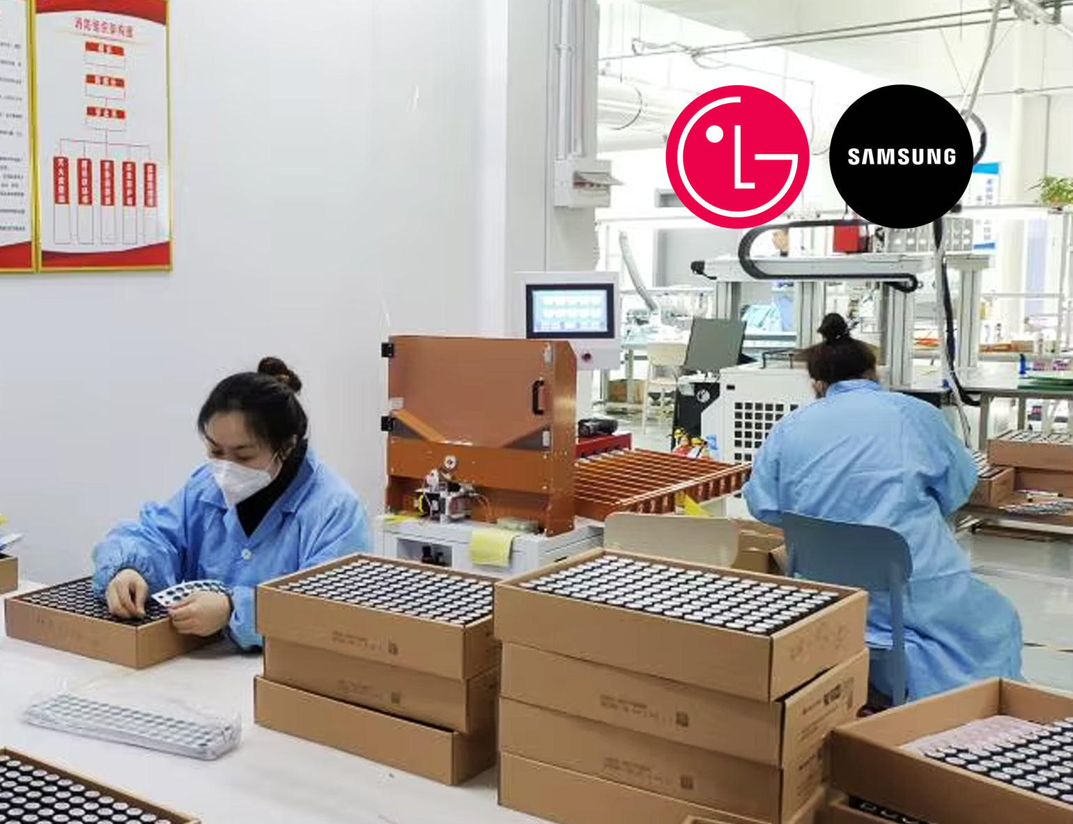 Picture of battery assembly using Samsung and LG cells in production lab