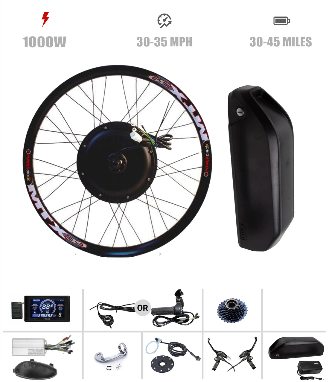 48V 1000W Full Ebike Conversion Kit with 16Ah Battery